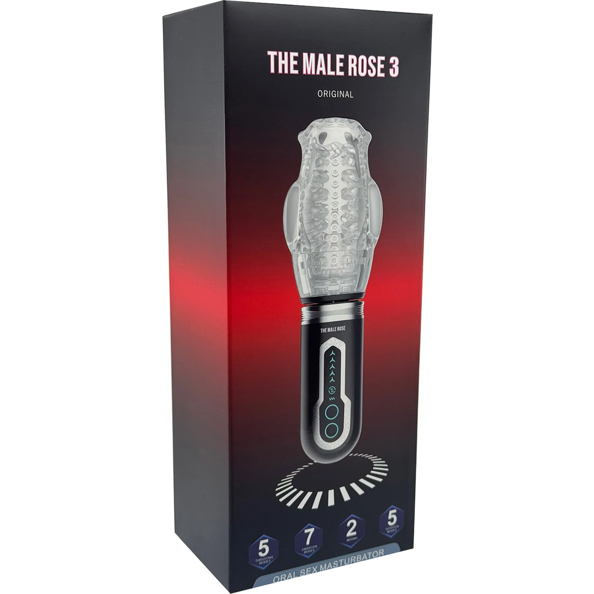 The Male Rose 3 Thrusting, Rotating, and Vibrating Rechargeable Oral Sex Penis Masturbator - Clear