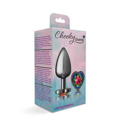 Cheeky Charms Rainbow Heart Gem Gunmetal Metal Anal Plug – Large