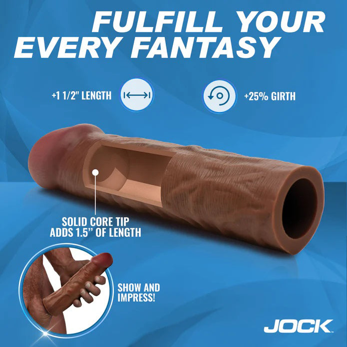 Curve Toys Jock Silicone Penis Extension Sleeve - Realistic Design - Dark