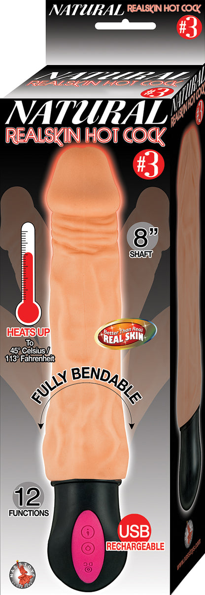 Natural Realskin Hot Cock #3 - Flesh - Bendable Vibrating Cock with Heating Function