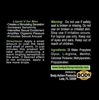 Body Action Liquid V for Men - 6 Pack Display - Latex Friendly