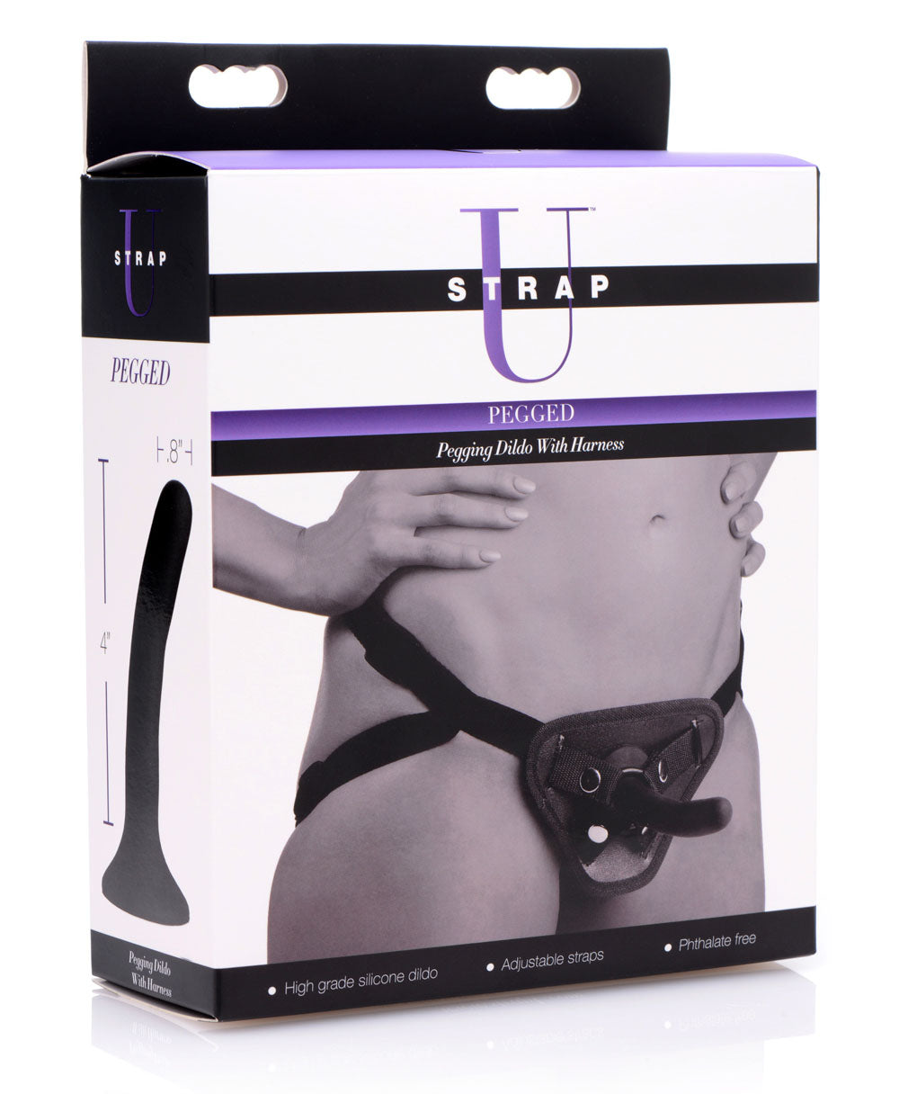 X-R Brands Pegged Pegging Dildo with Harness – Black