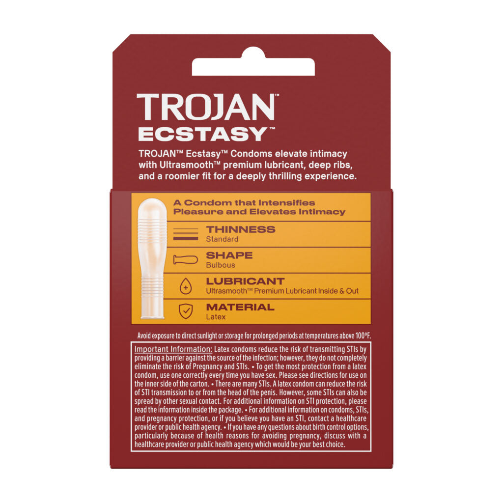 Trojan Ultra Ribbed Ecstasy Lubricated Condoms - Ribbed Design for Enhanced Stimulation