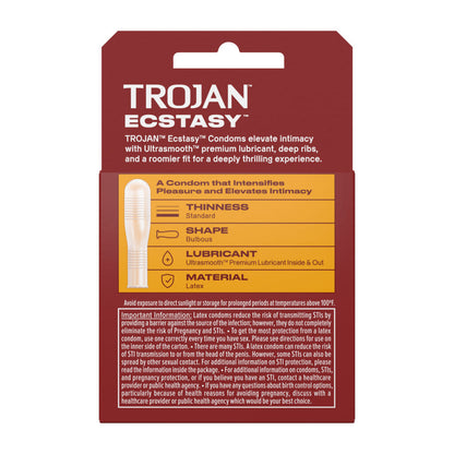 Trojan Ultra Ribbed Ecstasy Lubricated Condoms - Ribbed Design for Enhanced Stimulation