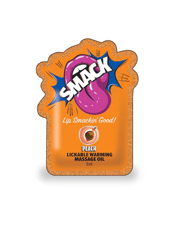 Smack Warming and Lickable Massage Oil – Peach Flavor – 3ml Pouch Display (36 Pack)