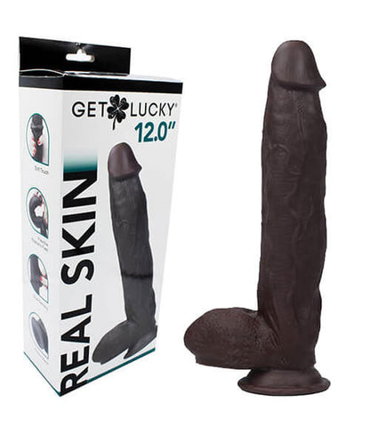 Real Skin 12 Dual Layer Dildo - Realistic Dark Brown Bendable Dildo
