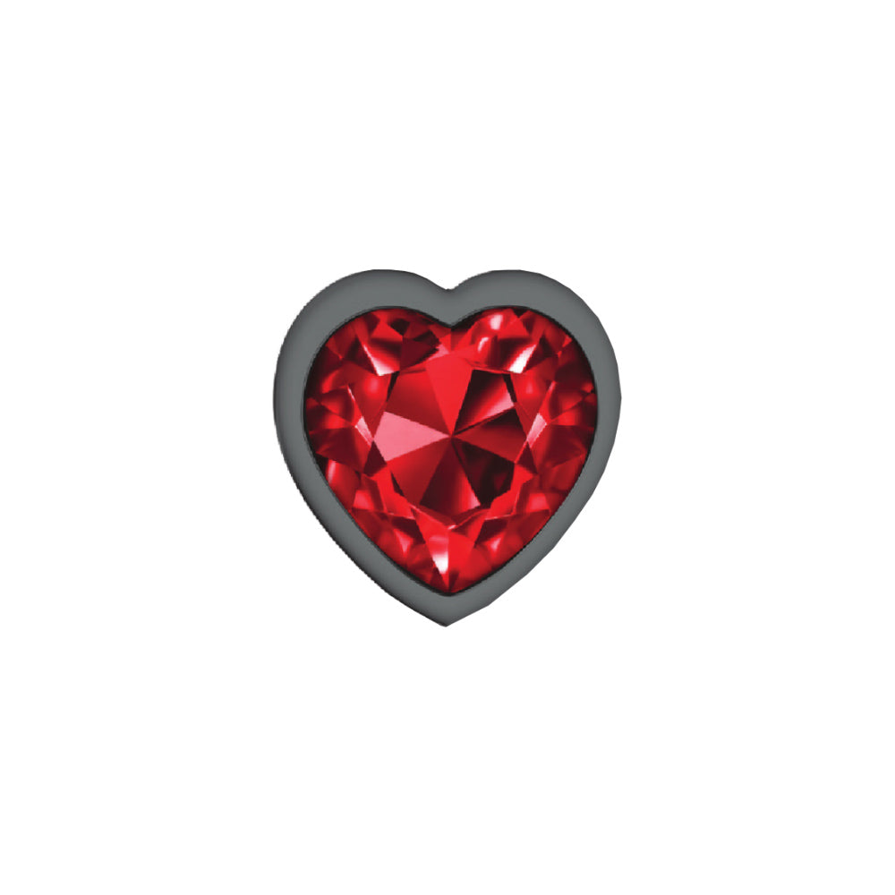 Cheeky Charms Deep Red Heart Gem Gunmetal Medium Anal Plug - Tapered Design