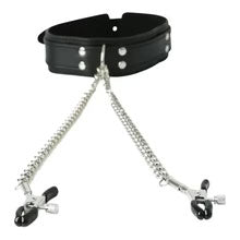 Sportsheets Vegan Leather Collar with Nipple Clamps – Black