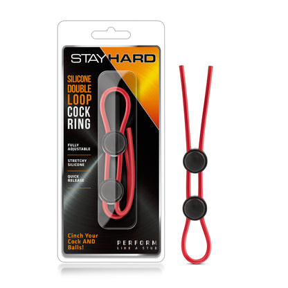 Blush Stay Hard Silicone Double Loop Cock Ring - Red