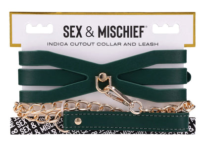 Indica Cutout Collar and Leash – Emerald Green with Gold Hardware