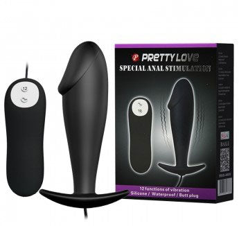 Pretty Love Special Anal Stimulation Butt Plug – Black, 12 Speeds Vibration