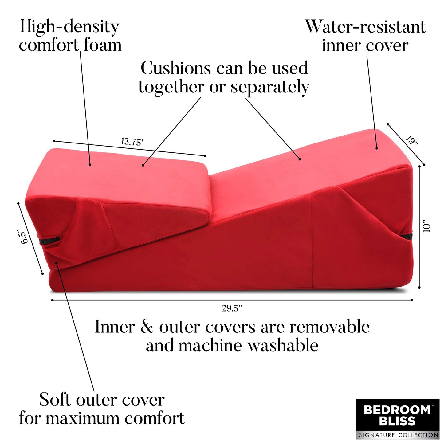 XR Brands Love Cushion Set Foam Wedge Pillows – Red – High-Density Comfort