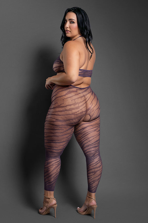 Fantasy Lingerie Set Me Free Footless Open Crotch Bodystocking – Dark Purple