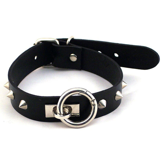Rouge Garments O-Ring Studded Leather Collar (Thinner) - Black