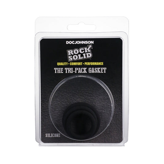 Rock Solid Black Gasket Silicone 3pc Set – Gasket Cock Rings – Black