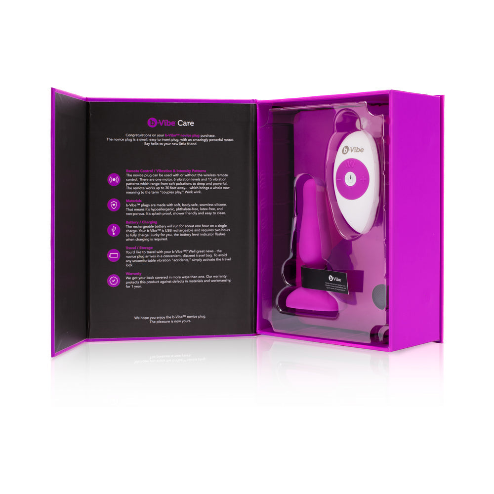 b-Vibe Novice Rechargeable Remote-Controlled Vibrating Silicone Anal Plug – Fuchsia