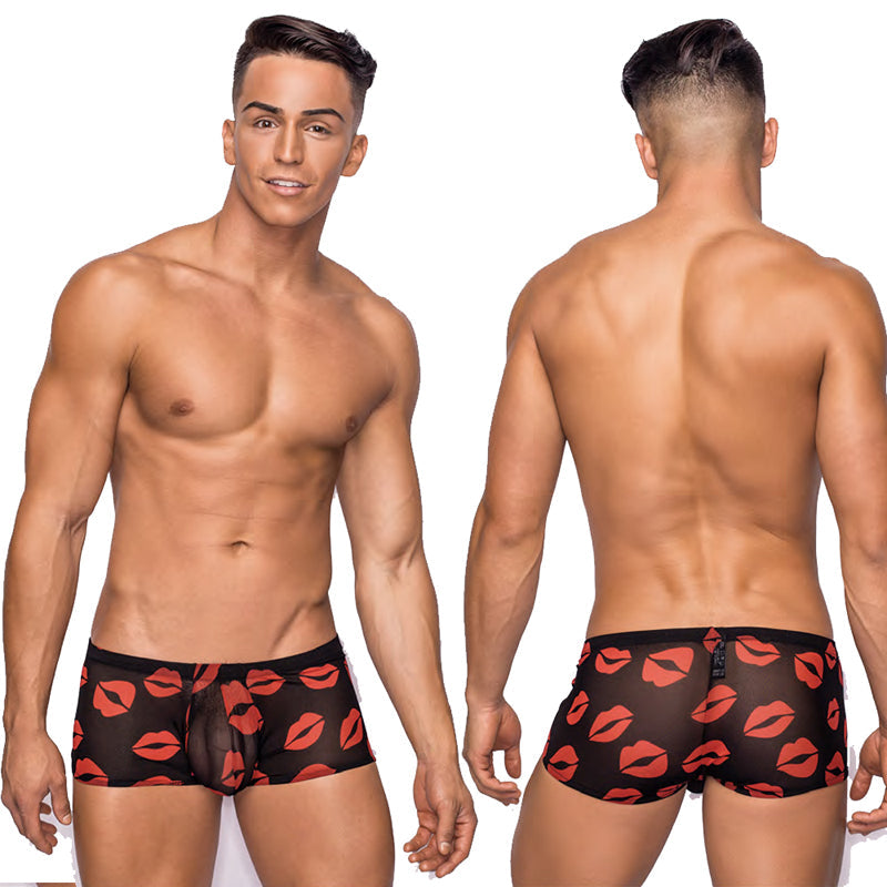 Male Power Kiss Me Mini Short Sheer Lips XL – Black