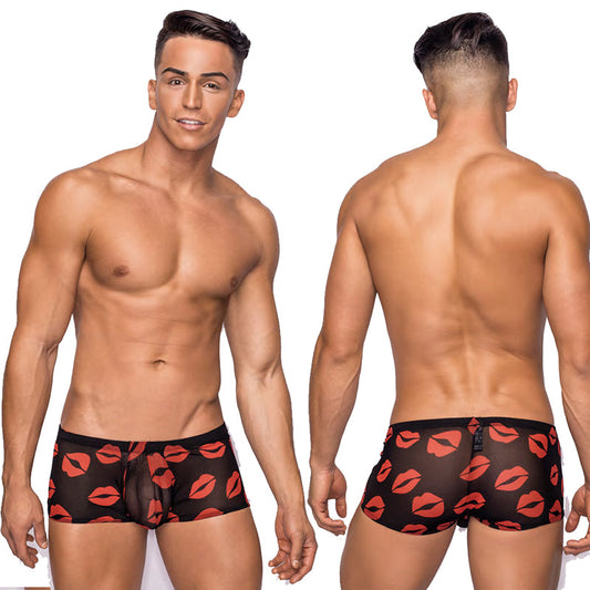 Male Power Kiss Me Mini Short Sheer Lips XL – Black