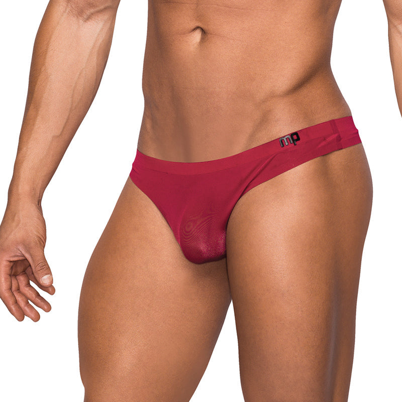 Male Power Seamless Sleek Thong with Sheer Pouch - Wine - S/M