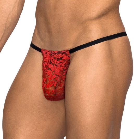 Male Power Stretch Lace Posing Strap - Red - One Size