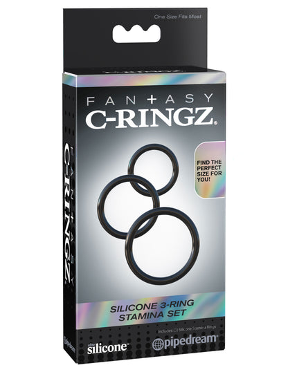 Fantasy C-Ringz Silicone Ring Stamina Set - Black - 3 Performance Rings