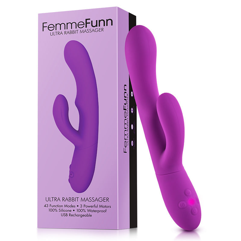 FemmeFunn Ultra Rabbit Silicone Dual Stimulation Vibrator with 7 Vibration Modes - Purple
