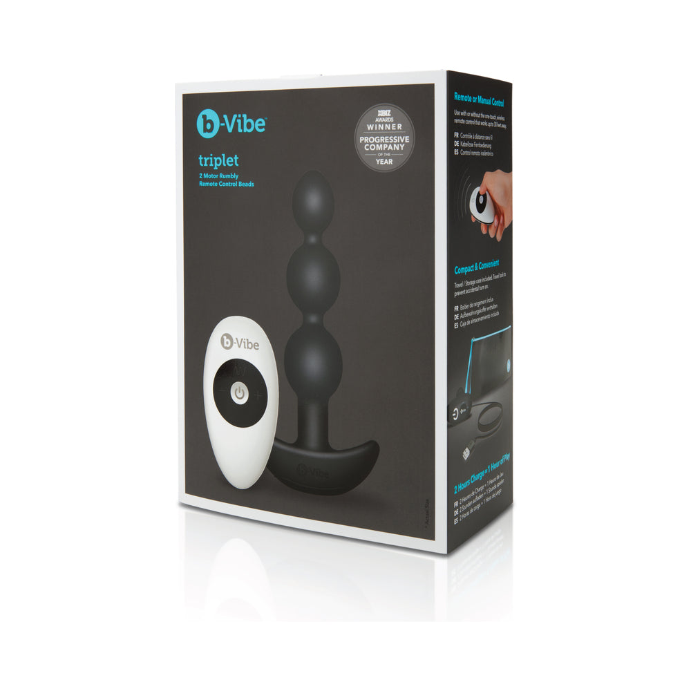 b-Vibe Triplet Rechargeable Remote-Controlled Vibrating Anal Beads – Black