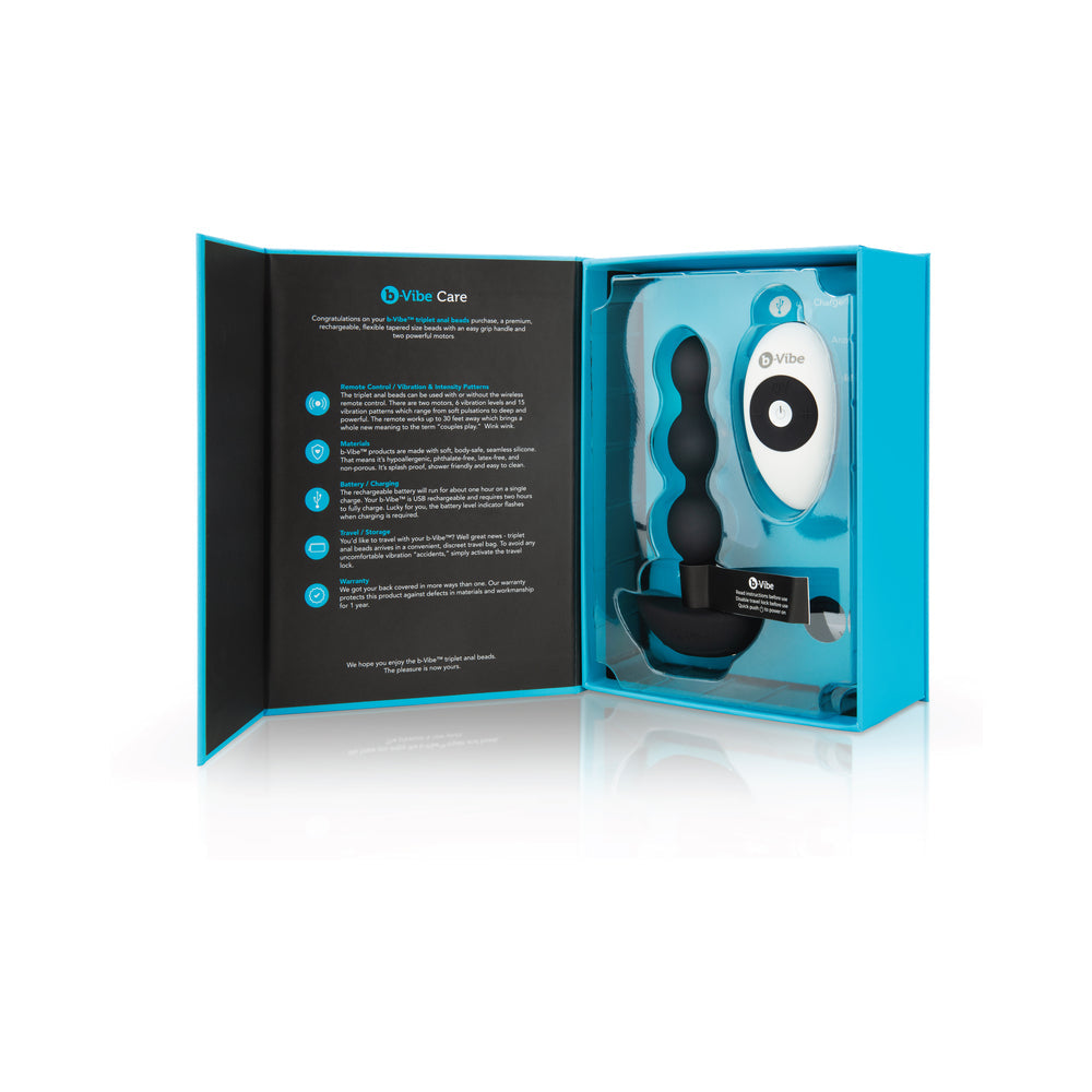 b-Vibe Triplet Rechargeable Remote-Controlled Vibrating Anal Beads – Black