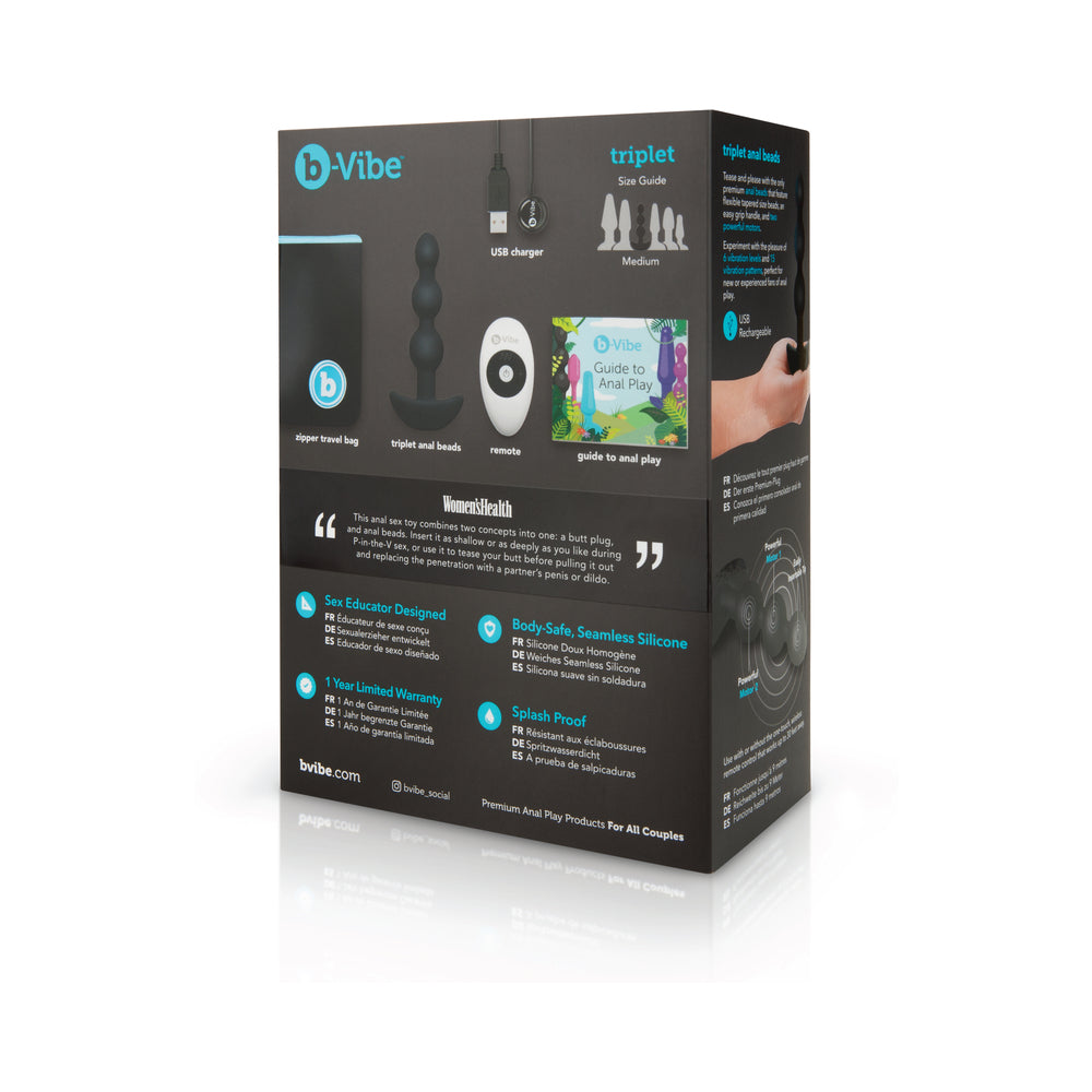 b-Vibe Triplet Rechargeable Remote-Controlled Vibrating Anal Beads – Black
