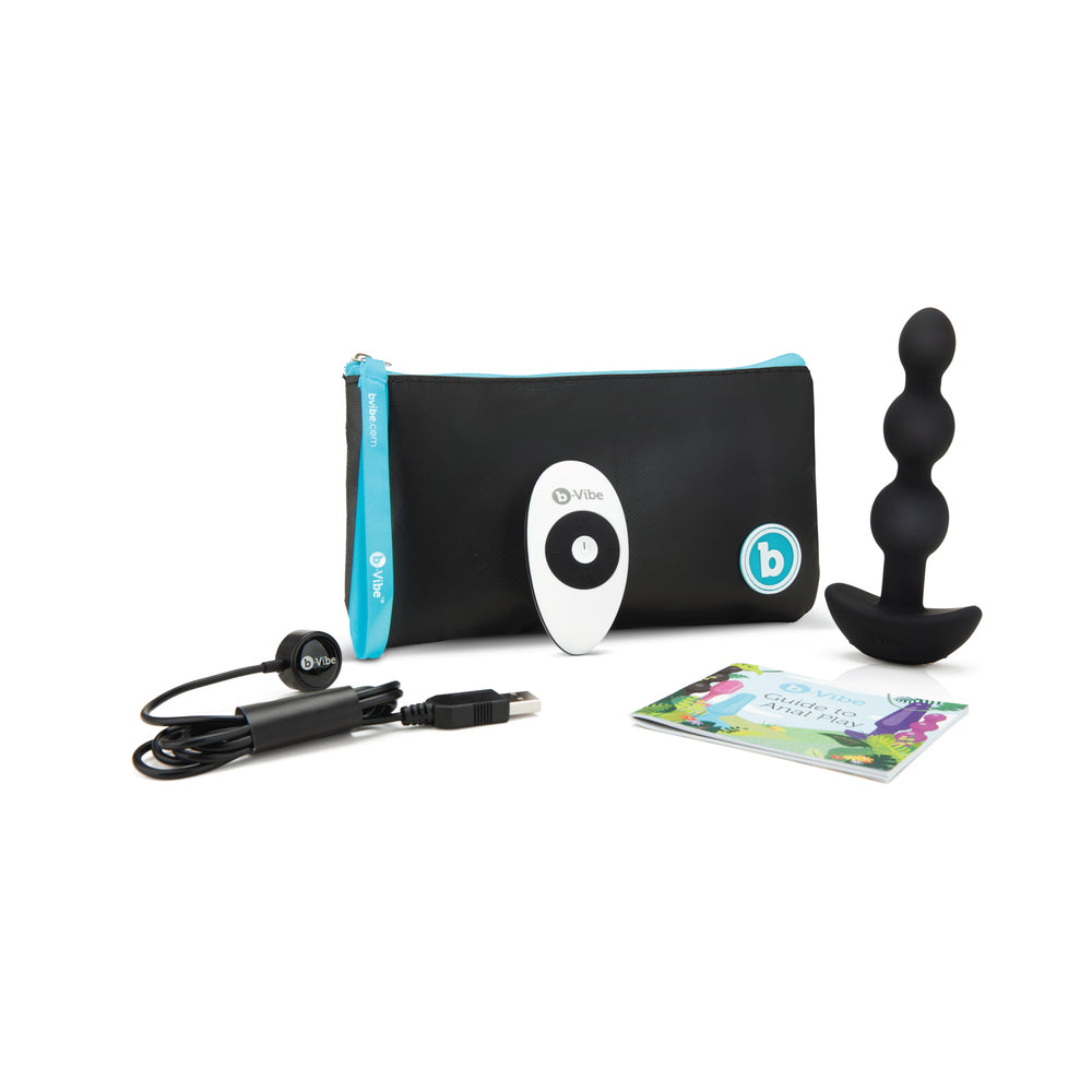 b-Vibe Triplet Rechargeable Remote-Controlled Vibrating Anal Beads – Black
