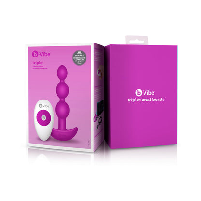b-Vibe Triplet Rechargeable Remote-Controlled Vibrating Anal Beads – Fuchsia