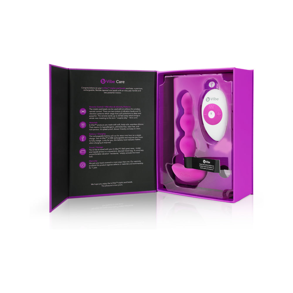 b-Vibe Triplet Rechargeable Remote-Controlled Vibrating Anal Beads – Fuchsia