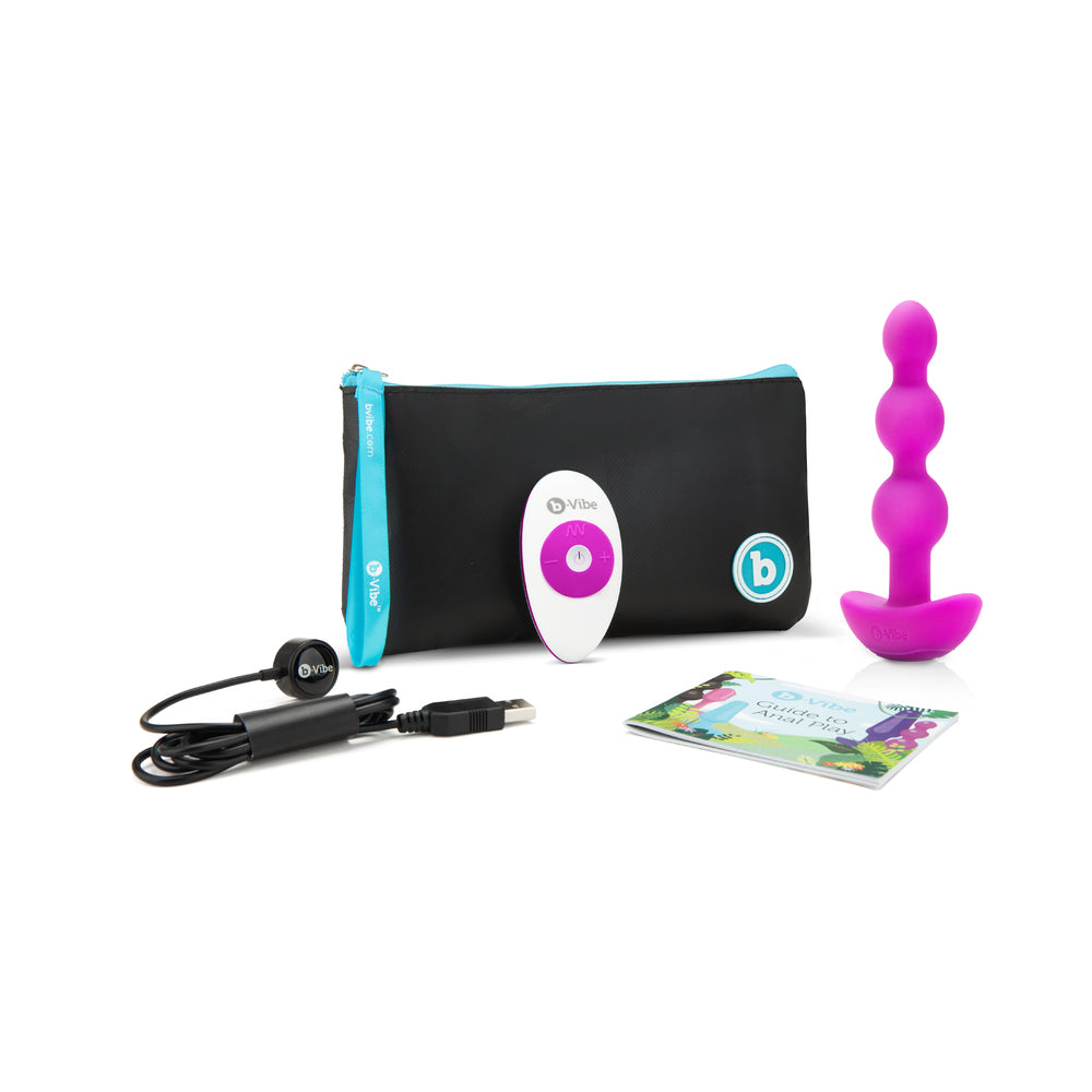 b-Vibe Triplet Rechargeable Remote-Controlled Vibrating Anal Beads – Fuchsia