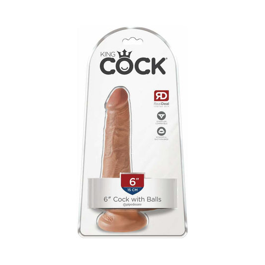 King Cock 6 in. Cock with Balls Realistic Suction Cup Dildo - Tan