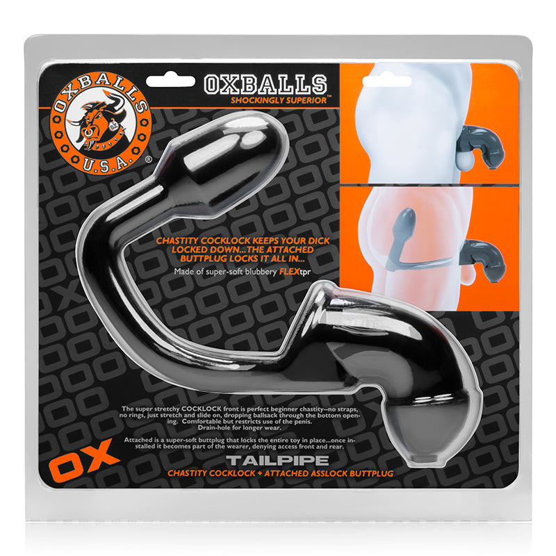 OxBalls Tailpipe Chastity Cock-Lock with Attached Buttplug - Black