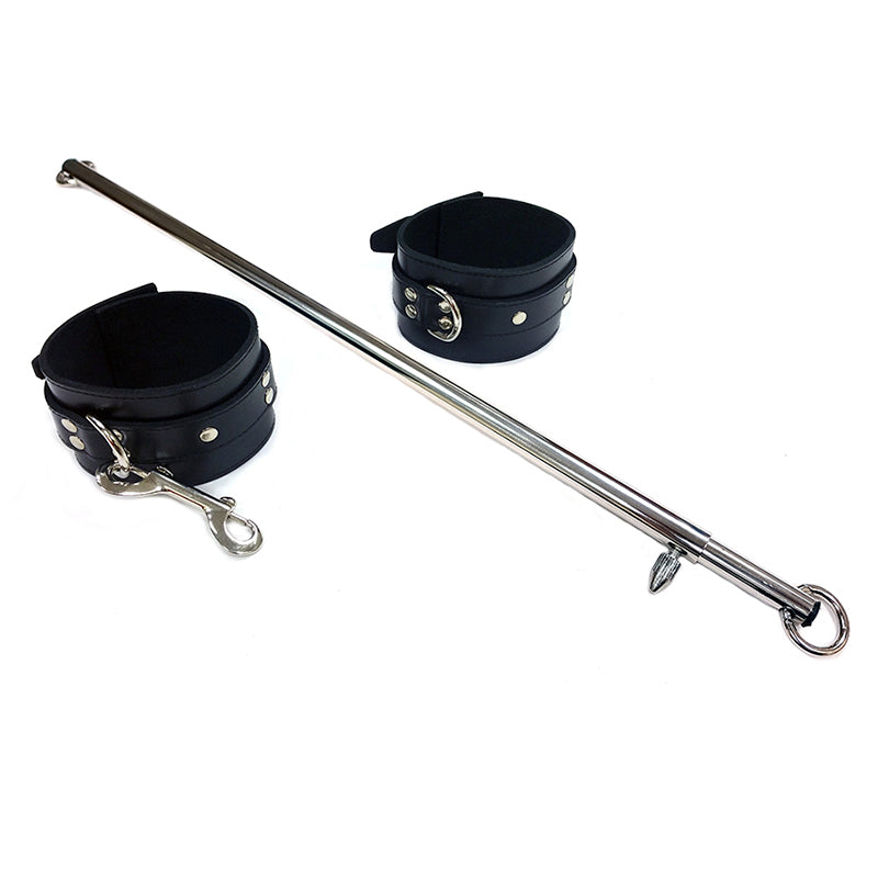 Rouge Garments 30in Adjustable Leg Spreader Bar with Leather Cuffs – Black