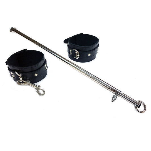 Rouge Garments 30in Adjustable Leg Spreader Bar with Leather Cuffs – Black