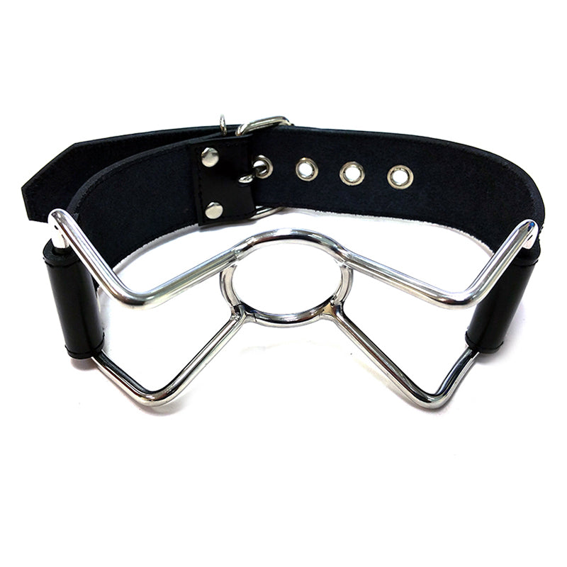 Rouge Spider Gag – Stainless Steel Ring Gag with Leather Straps – Black