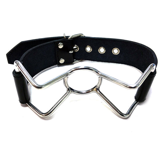Rouge Spider Gag – Stainless Steel Ring Gag with Leather Straps – Black