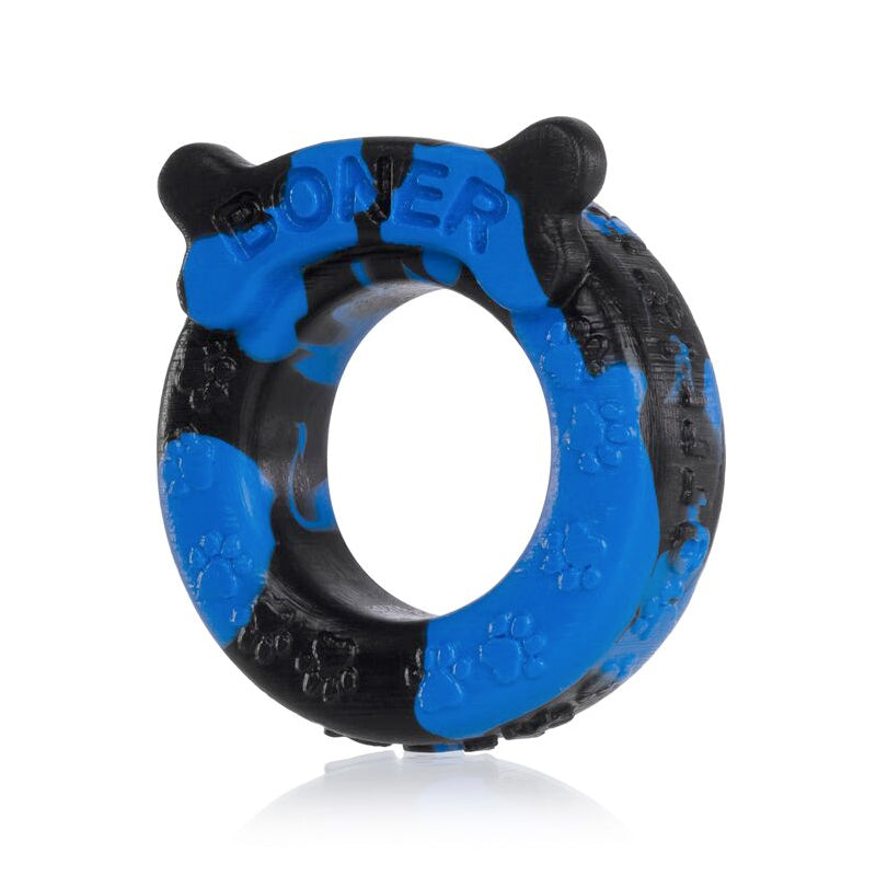 OxBalls Boner Silicone Cockring with Puppy Designs - Blue/Black