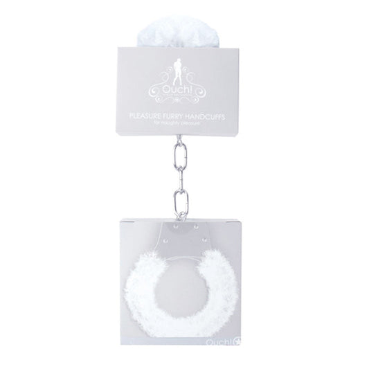 Ouch! Pleasure Furry Handcuffs with Quick-Release Mechanism – White