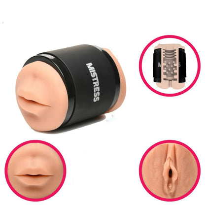 Mistress Double Shot Stroker - Mouth and Pussy Design - Tan