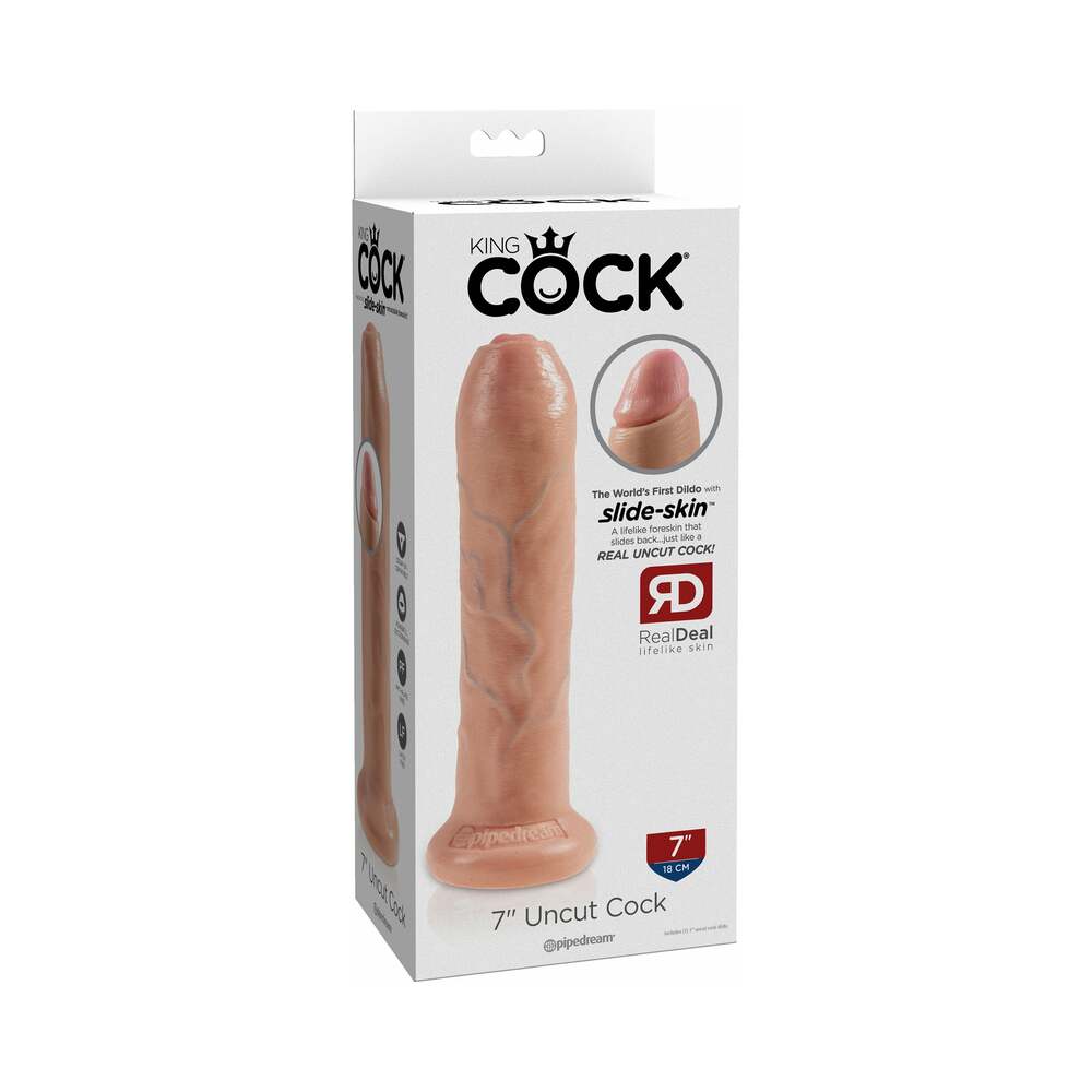 King Cock 7 in. Realistic Dildo with Moveable Foreskin and Suction Cup - Beige