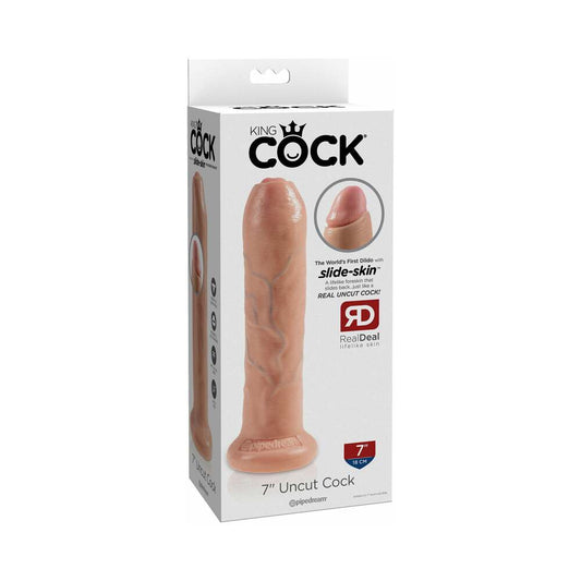 King Cock 7 in. Realistic Dildo with Moveable Foreskin and Suction Cup - Beige