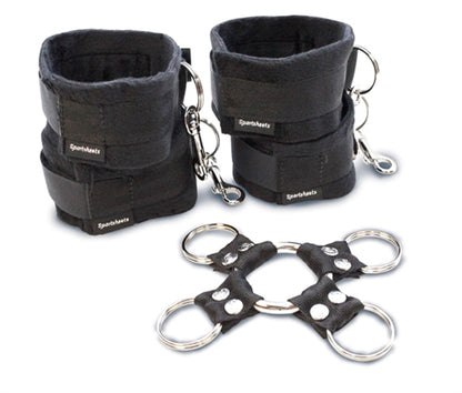Sportsheets 5 Piece Hog Tie and Cuff Set - Adjustable Restraints - Black