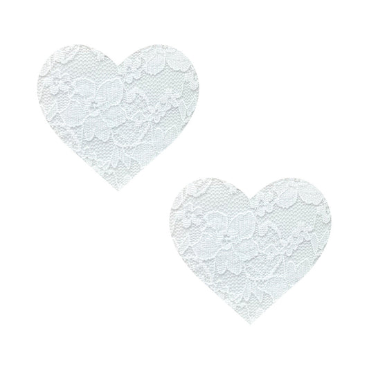 Neva Nude Pasty Heart Lace Nipple Covers – White