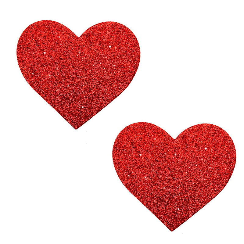 Neva Nude Pasty Hearts Glitter Nipple Covers – Red