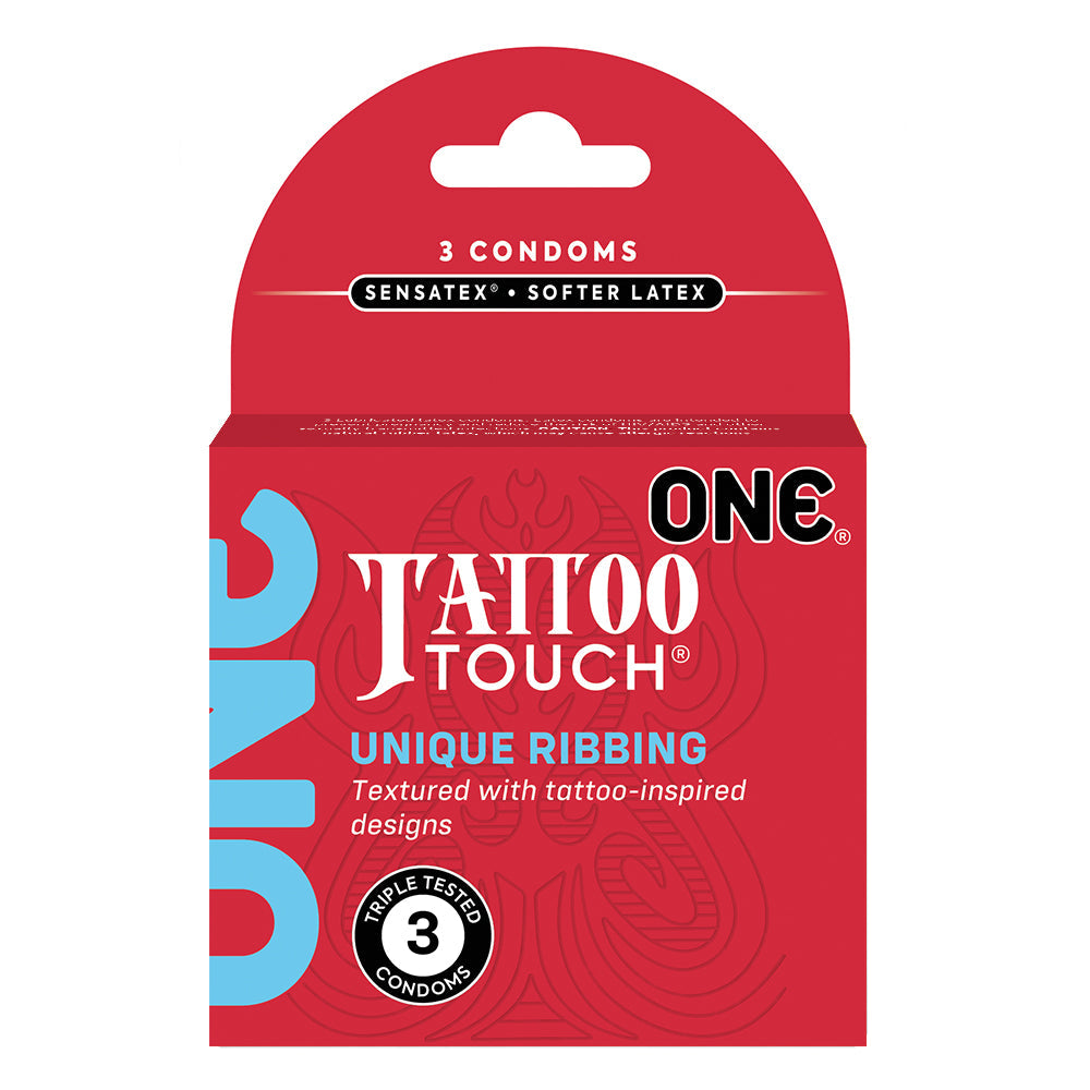 ONE Tattoo Touch Condom 3-Pack – Assorted Colors – Ribbed Design