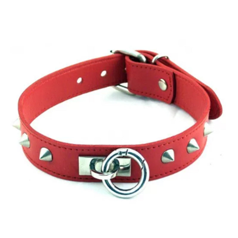 Rouge O Ring Studded Collar – Leather, Red, 20 in. x 1 in.