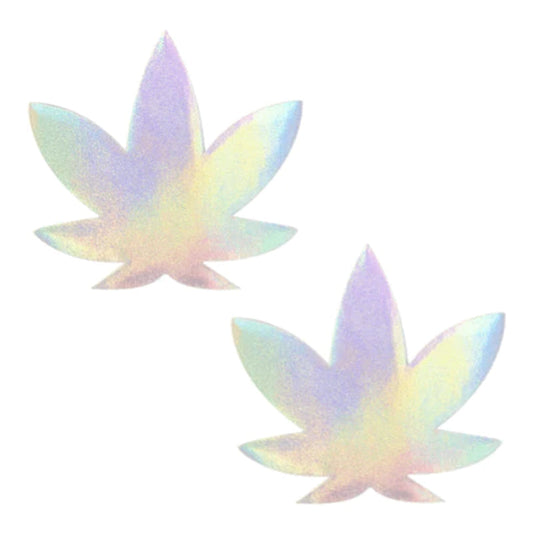 Neva Nude Pasty Weed Leaf Holographic Nipple Covers - Multi-Color